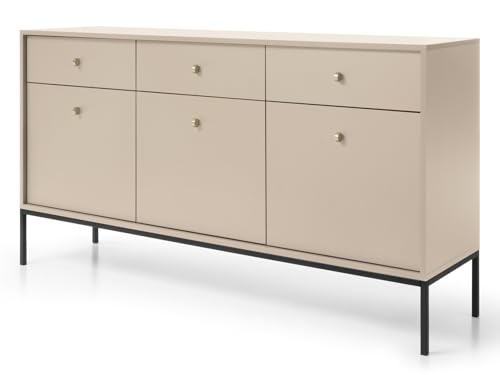 Selsey Monne Sideboard Kommode 3-türig mit 3 Schubladen, Beige im Vintage Look von Selsey