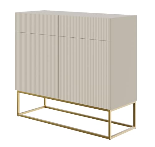Selsey Veldio - Sideboard 2-türig mit 2 Schubladen, Graubeige Taupe mit goldenem Metallgestell, 100 cm breit von Selsey