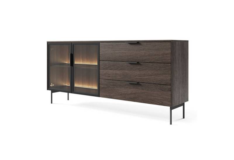 Selsey Sideboard LUMI, Sideboard in Eiche Dunin mit LED – 4-türig oder mit Schubladen von Selsey