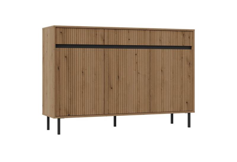 Selsey Sideboard OSAKA, Anrichte mit Riffelfronten und schwarzen Metallbeinen von Selsey