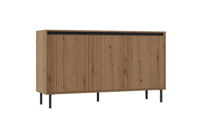 Selsey Sideboard OSAKA, Anrichte mit Riffelfronten und schwarzen Metallbeinen von Selsey