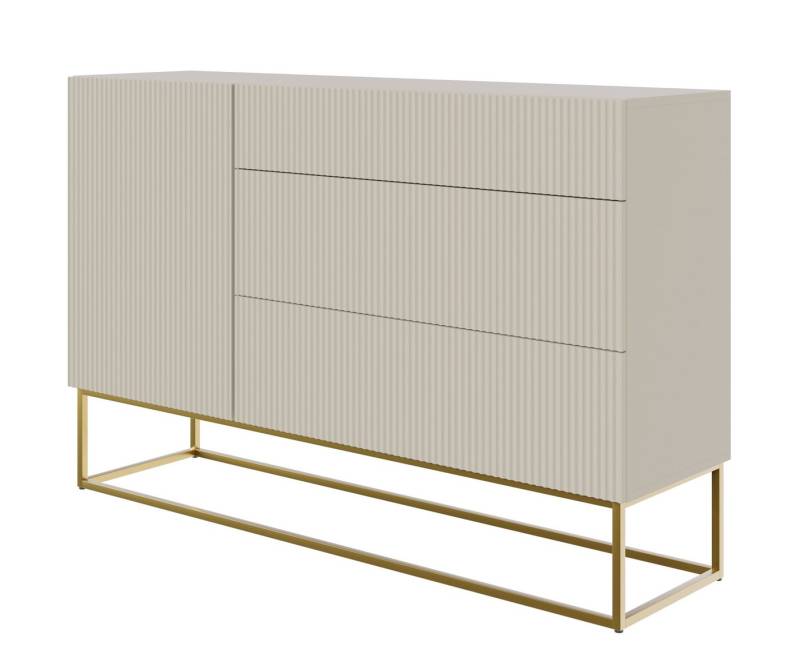 Selsey Sideboard VELDIO, 1-türig mit 3 Schubladen, greige mit Gestell in Gold, 140 cm von Selsey