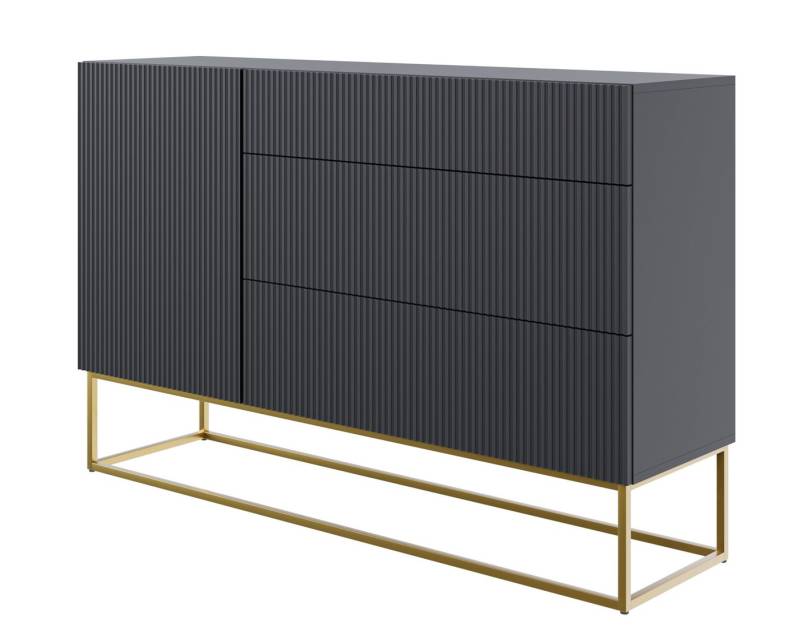Selsey Sideboard VELDIO, 1-türig mit 3 Schubladen und Gestell in Gold, 140 cm von Selsey