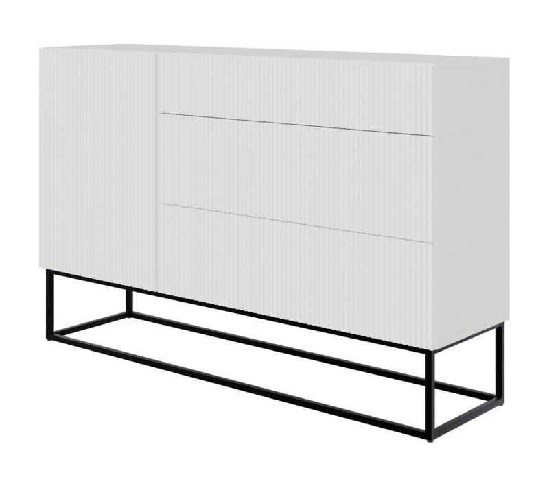 Selsey Sideboard VELDIO, 1-türig mit 3 Schubladen und schwarzem Gestell, 140 cm von Selsey