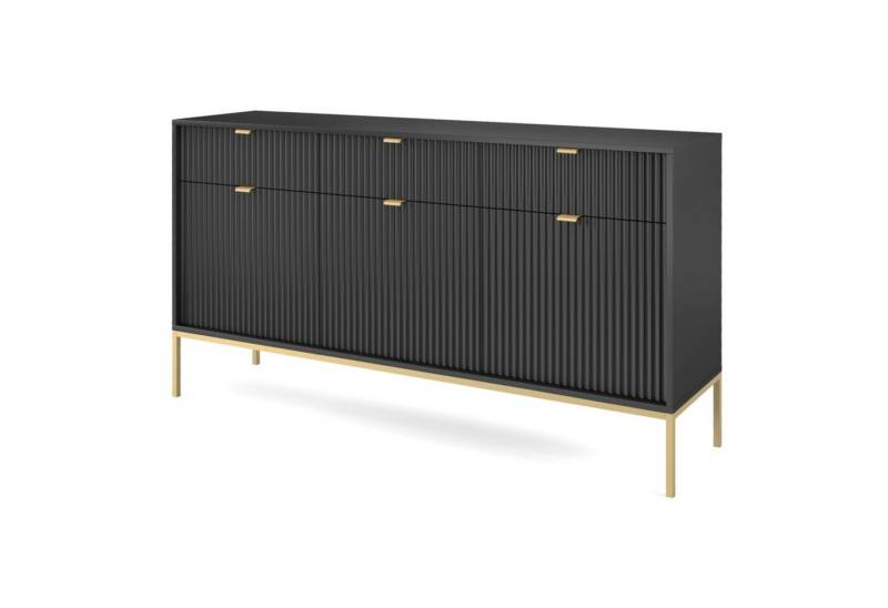 Selsey Sideboard VELLORE, 3-türig mit geriffelten Fronten und goldenem Gestell von Selsey