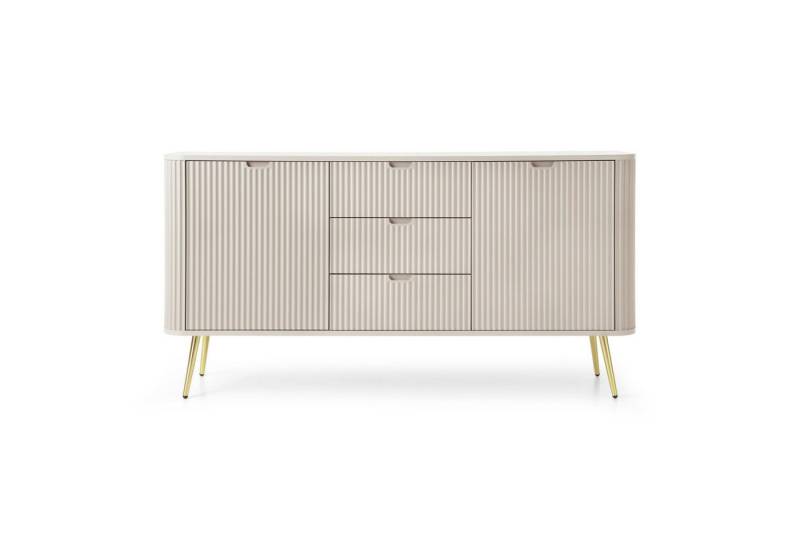 Selsey Sideboard ZOVA, 2-türig mit 3 Schubladen, Riffelfronten und Metallbeinen von Selsey