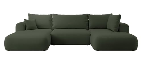 Selsey Sofa Ecksofa Eckcouch Schlafsofa Couch Mit Stauraum Schlaffunktion Pflegeleicht Polyurethanschaum U Form Rechts OVO Olivgrün Veloursoptik Castel von Selsey
