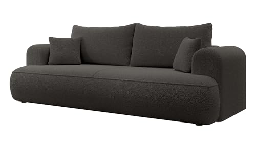 Selsey Sofa Schlafsofa Couch Mit Stauraum Schlaffunktion 3 Sitzer Pflegeleicht Polyurethanschaum Boucle Dunkelgrau OVO von Selsey