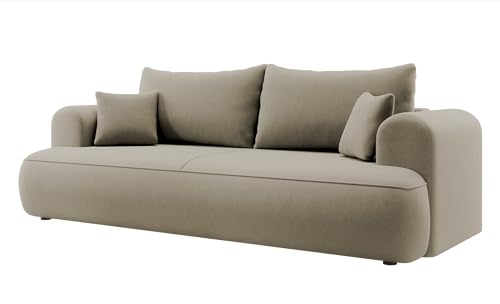 Selsey Sofa Schlafsofa Couch Mit Stauraum Schlaffunktion 3 Sitzer Pflegeleicht Polyurethanschaum Veloursoptik Beige OVO von Selsey