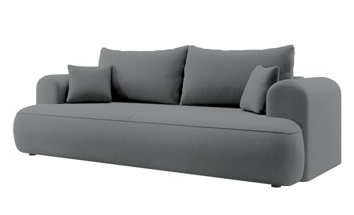 Selsey Sofa Schlafsofa Couch Mit Stauraum Schlaffunktion 3 Sitzer Pflegeleicht Polyurethanschaum Veloursoptik Dunkelgrau OVO von Selsey