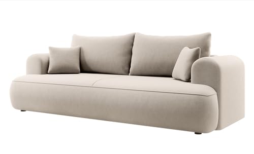 Selsey Sofa Schlafsofa Couch Mit Stauraum Schlaffunktion 3 Sitzer Pflegeleicht Polyurethanschaum Veloursoptik Hellbeige OVO von Selsey