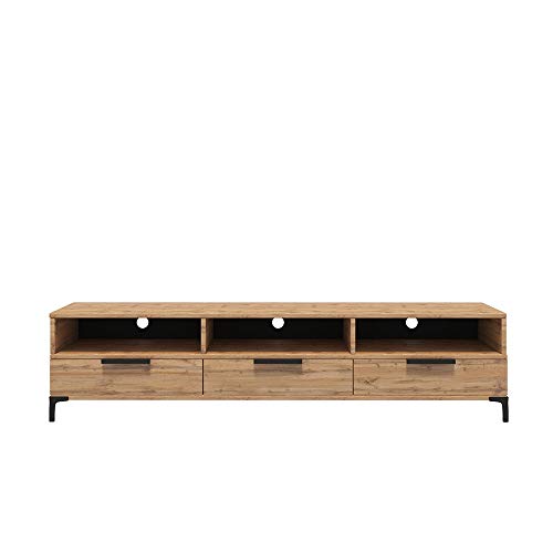 Selsey RIKKE - TV-Lowboard/TV-Tisch mit 3 offenen und 3 geschlossenen Fächern, 160 cm breit (Wotan Eiche Matt ohne LED) von Selsey