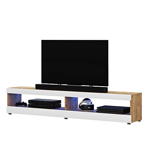 Selsey Viansola - TV-Lowboard hängend/stehend in Eiche Matt/Weiß Hochglanz mit LED, 140 cm von Selsey
