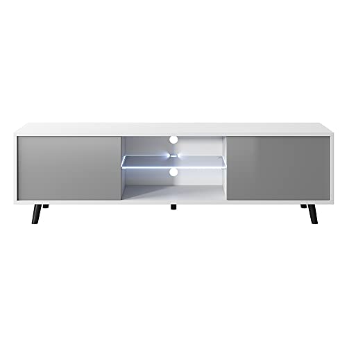 Selsey Lefyr – TV-Lowboard mit LED-Beleuchtung 140 cm (Weiß Matt/Grau Hochglanz) von Selsey