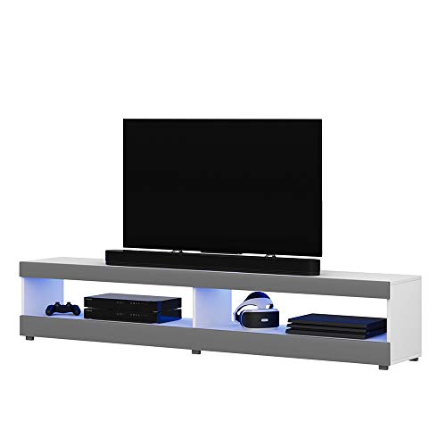 Selsey Viansola - TV-Lowboard hängend/stehend in Weiß matt/Grau Hochglanz mit LED, 140 cm von Selsey