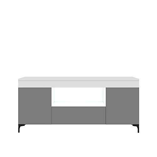 Selsey Gusto - TV-Lowboard/TV-Schrank stehend mit Füßen - geschlossener Stauraum - offenes Fach, 137 cm (Weiß Matt/Grau Matt, batteriebetriebene LED) von Selsey