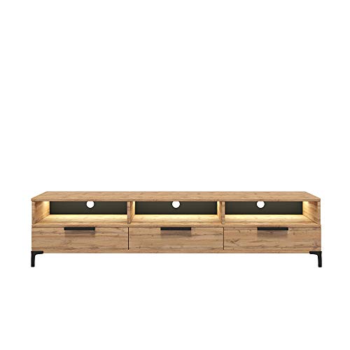 Selsey RIKKE - TV-Lowboard/TV-Tisch mit 3 offenen und 3 geschlossenen Fächern, 160 cm breit (Wotan Eiche Matt mit LED) von Selsey