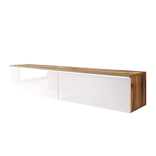 Selsey Kane – TV-Lowboard TV-Schrank hängend/stehend 140 cm (Wotan Eiche Matt/Weiß Hochglanz mit LED) von Selsey