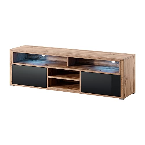 Selsey TV-Lowboard Fernsehschrank Mario 137 cm, Wotan Eiche Matt/Schwarz Hochglanz, LED mit Batterie von Selsey