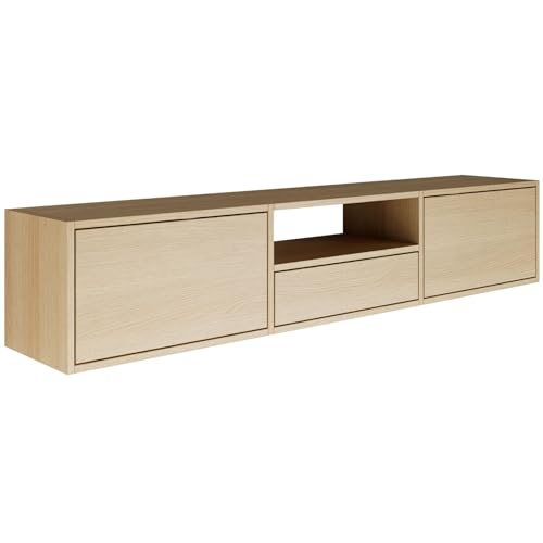 Selsey TV Lowboard - Lindberg-Eiche Farbe Moderne Fernseher Kommode 150 x 30 x 30 cm (BxTxH) TV Unterschrank für Wohnzimmer Schrank mit Klappen Push to Open Lowboard Hängend TV Cabinet Wandmontage von Selsey