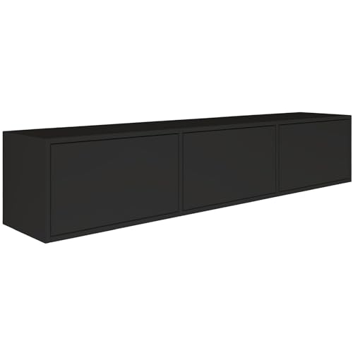 Selsey TV Lowboard - Schwarz Farbe Moderne Fernseher Kommode 150 x 30 x 30 cm (BxTxH) TV Unterschrank für Wohnzimmer Schrank mit Klappen Push to Open Lowboard Hängend TV Cabinet Wandmontage von Selsey