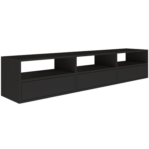 Selsey TV Lowboard - Schwarz Farbe Moderne Fernseher Kommode 150 x 30 x 30 cm (BxTxH) TV Unterschrank für Wohnzimmer Schrank mit Klappen Push to Open Lowboard Hängend TV Cabinet Wandmontage von Selsey