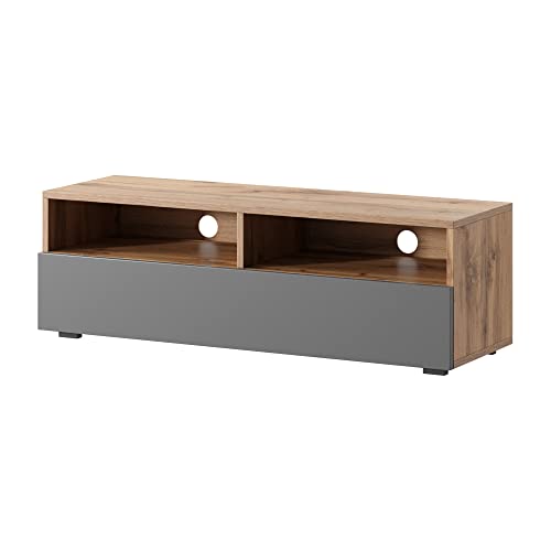 Selsey REDNAW - TV-Schrank/modernes TV-Board für Wohnzimmer, stehend/hängend, 100 cm breit (Wotan Eiche Matt/Grau Hochglanz ohne LED) von Selsey