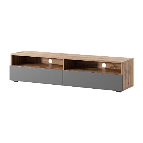 Selsey REDNAW - TV-Schrank/modernes TV-Board für Wohnzimmer, stehend/hängend, 140 cm breit (Wotan Eiche Matt/Grau Hochglanz ohne LED) von Selsey