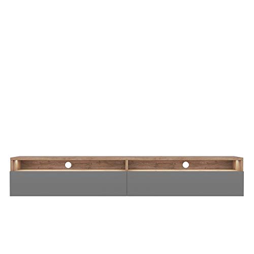 Selsey REDNAW - TV-Schrank/modernes TV-Board für Wohnzimmer, stehend/hängend, 180 cm breit (Wotan Eiche Matt/Grau Hochglanz mit LED) von Selsey