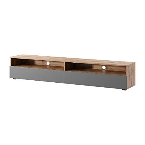 Selsey REDNAW - TV-Schrank/modernes TV-Board für Wohnzimmer, stehend/hängend, 180 cm breit (Wotan Eiche Matt/Grau Hochglanz ohne LED) von Selsey