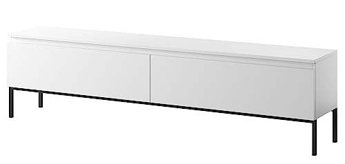 Selsey Bemmi - TV-Schrank Lowboard, Weiß mit schwarzen Beinen, 175 cm von Selsey