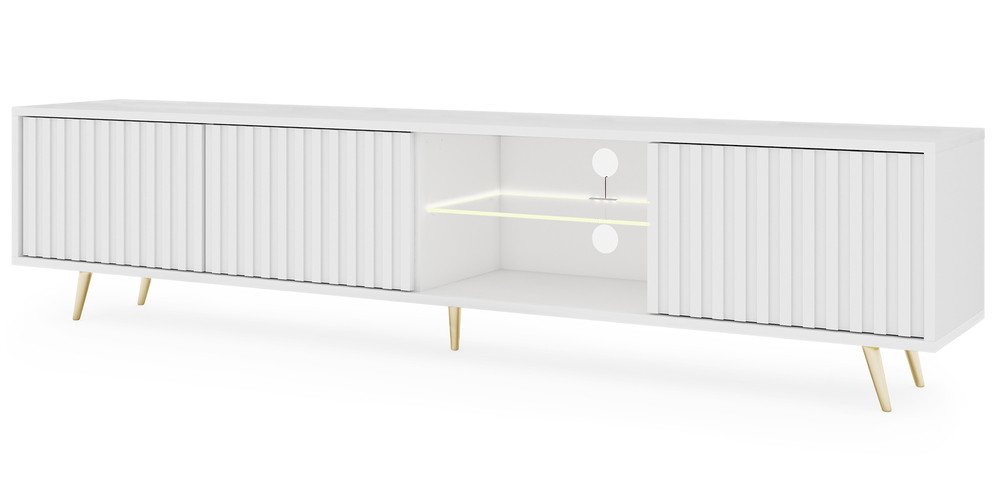 Selsey TV-Schrank BELLO mit goldenen Füßen, Lamellenfronten und LED, 175 cm von Selsey