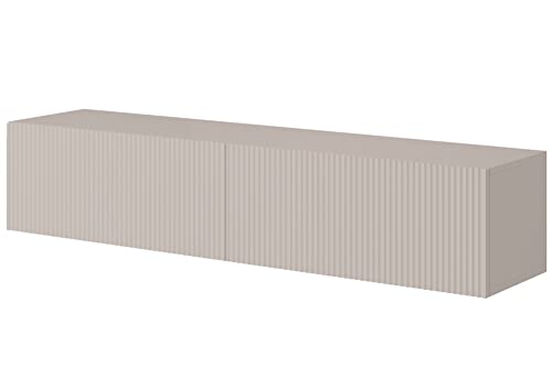 Selsey TV Schrank Board Sideboard Fernsehtisch Fernsehschrank 140 cm Hängend Gefräste Front Graubeige Veldio von Selsey