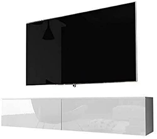 Selsey TV Schrank Board SiITboard Fernsehtisch Fernsehschrank 140 cm Hängend OITr Stehend Weiß Matt Weiß Glanz Kane von Selsey