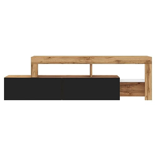 Selsey TV Schrank Board Sideboard Fernsehtisch Fernsehschrank 172 cm Asymmetrisch Wotan Eiche Schwarzer Front Asten von Selsey