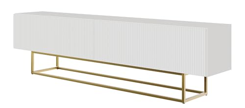 Selsey TV Schrank Board Sideboard Fernsehtisch Fernsehschrank 175 cm Goldene Beine Gefräste Front Weiß Veldio von Selsey