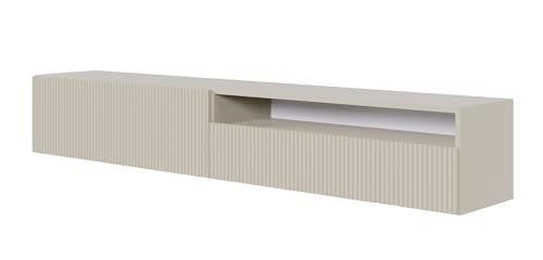 Selsey TV Schrank Board Sideboard Fernsehtisch Fernsehschrank 175 cm Hängend Mit Offenem Fach Gefräste Front Graubeige Veldio von Selsey