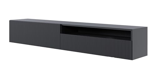 Selsey TV Schrank Board Sideboard Fernsehtisch Fernsehschrank 175 cm Hängend Mit Offenem Fach Gefräste Front Schwarz Veldio von Selsey