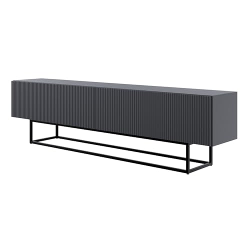 Selsey TV Schrank Board Sideboard Fernsehtisch Fernsehschrank 175 cm Schwarze Beine Gefräste Front Schwarz Veldio von Selsey