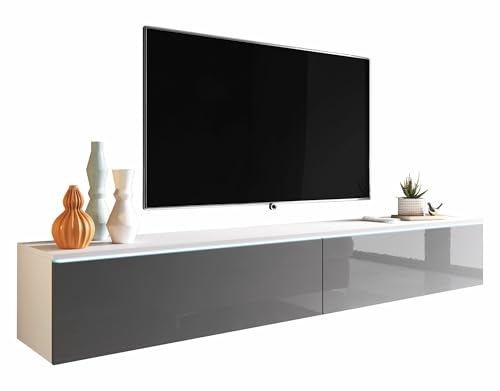 Selsey TV Schrank Board Sideboard Fernsehtisch Fernsehschrank 180 cm Hängend Oder Stehend Weiß Matt Grau Glanz Kane von Selsey