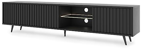 Selsey TV Schrank Board Sideboard Fernsehtisch Fernsehschrank Mit Lamellen Und LED Beleuchtung 175 cm Schwarze Beine Schwarz Bello von Selsey