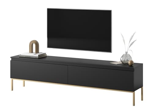 Selsey TV Schrank Board Sideboard Fernsehtisch Fernsehschrank Mit Schränken 175 cm Goldene Beine Schwarz Bemmi von Selsey