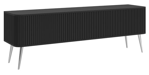 Selsey TV Schrank Lowboard Board Sideboard Fernsehtisch Fernsehschrank 163 cm 3 Türen Gerillt Silberne Beine Schwarz Ovarlo von Selsey
