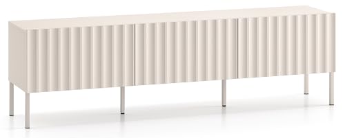 Selsey TV Schrank Lowboard Board Sideboard Fernsehtisch Fernsehschrank 170 cm Mit Gerillten Fronten Soft Close Stehend Hellbeige Derriva von Selsey