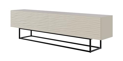 Selsey TV Schrank Lowboard Board Sideboard Fernsehtisch Fernsehschrank 2 Fächer Push to Open 175 cm Wellenmuster Schwarze Metallbeine Pulverbeschichtet Graubeige Wavio von Selsey