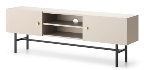 Selsey TV Schrank Lowboard Board Sideboard Fernsehtisch Fernsehschrank 2 Türen Fächer 155 cm Metallbeine Pulverbeschichtet Graubeige Divenos von Selsey