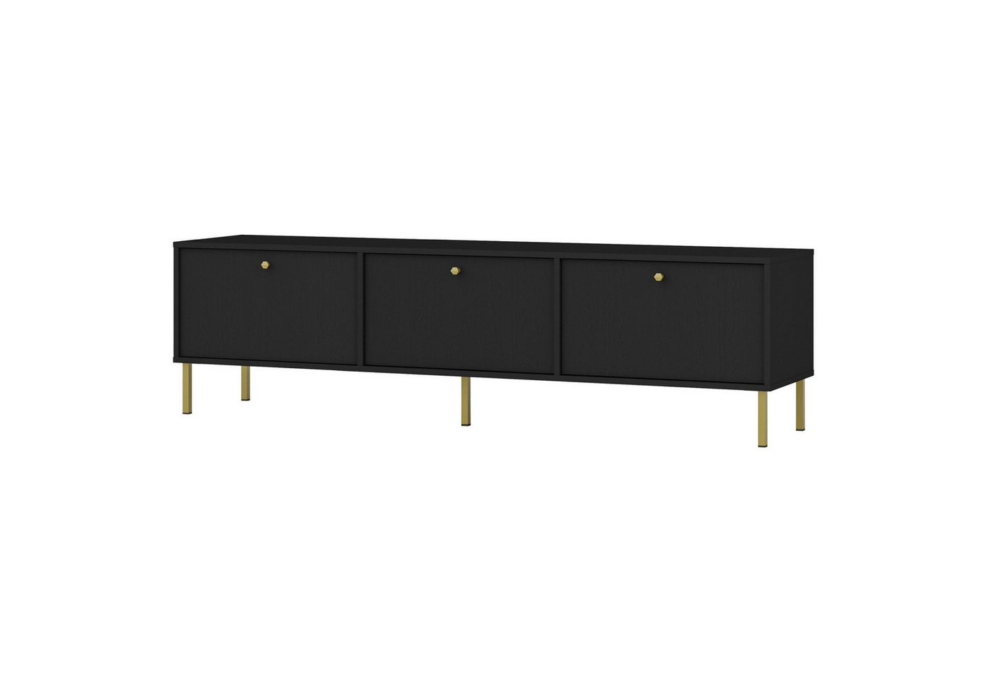 Selsey TV-Schrank OKTIO matt mit Holzstruktur, goldenen Griffen und Metallbeinen von Selsey