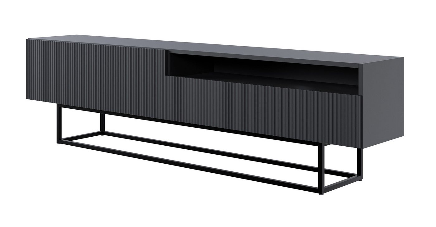 Selsey TV-Schrank VELDIO mit offenem Fach, Lamellenfronten und schwarzen Metallbeinen, 175 cm von Selsey