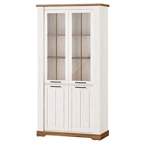 Selsey Taldine - Vitrinenschrank, Bücherschrank 4-türig im Landhausstil, 104 x 204 x 45 cm von Selsey