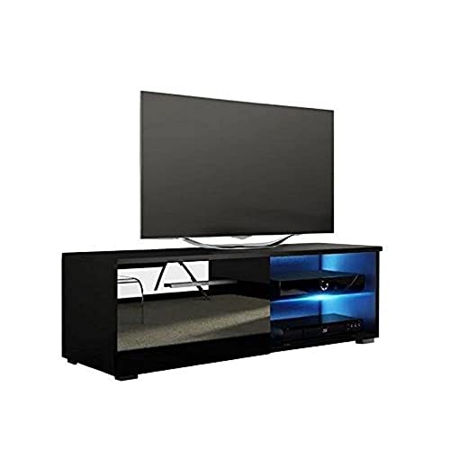 Selsey Tenus Single - Fernsehschrank/TV-Board mit offenem und geschlossenem Stauraum, 100 cm breit (Schwarz Matt/Schwarz Hochglanz, mit LED) von Selsey